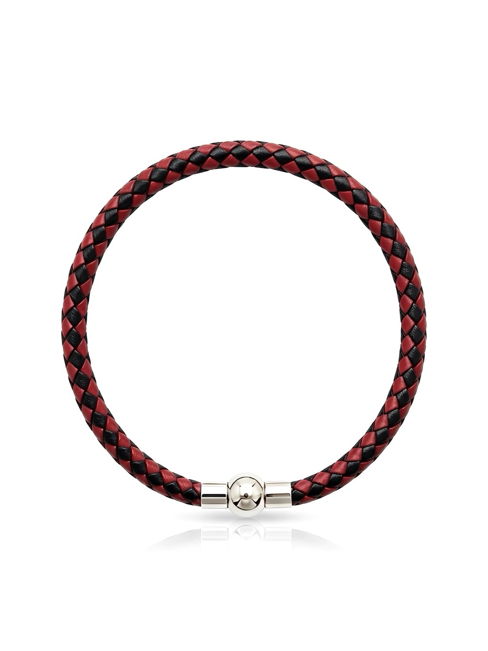 Linx Black & Red Leather Braided Cord Charm Bracelet with Magnetic Clasp